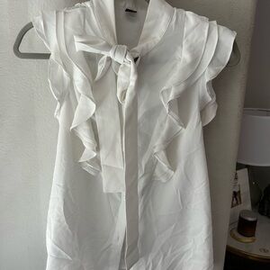 SHEIN White Ruffled Tie Front Blouse